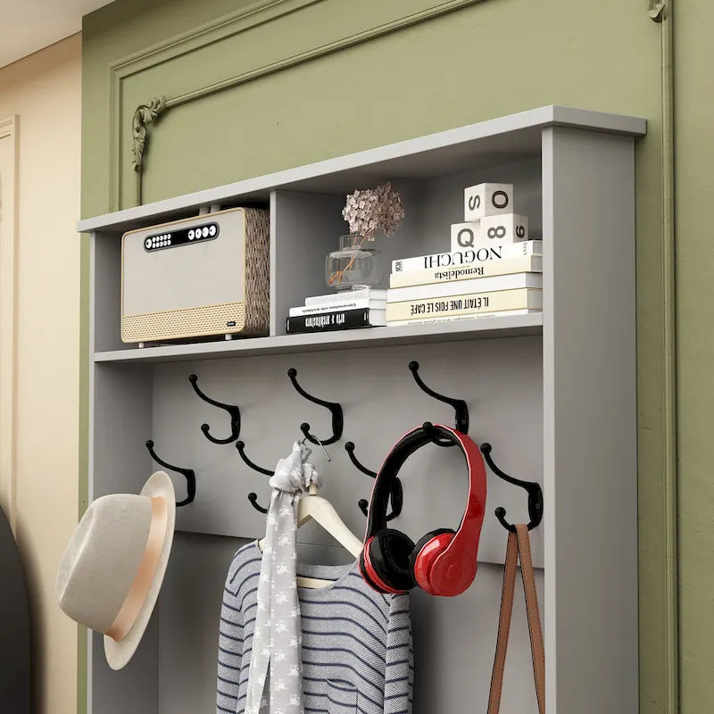 Entryway Hall Trees Bench Shoe Storage Cabinet Coat Rack Hooks White