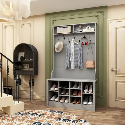 Entryway Hall Trees Bench Shoe Storage Cabinet Coat Rack Hooks White