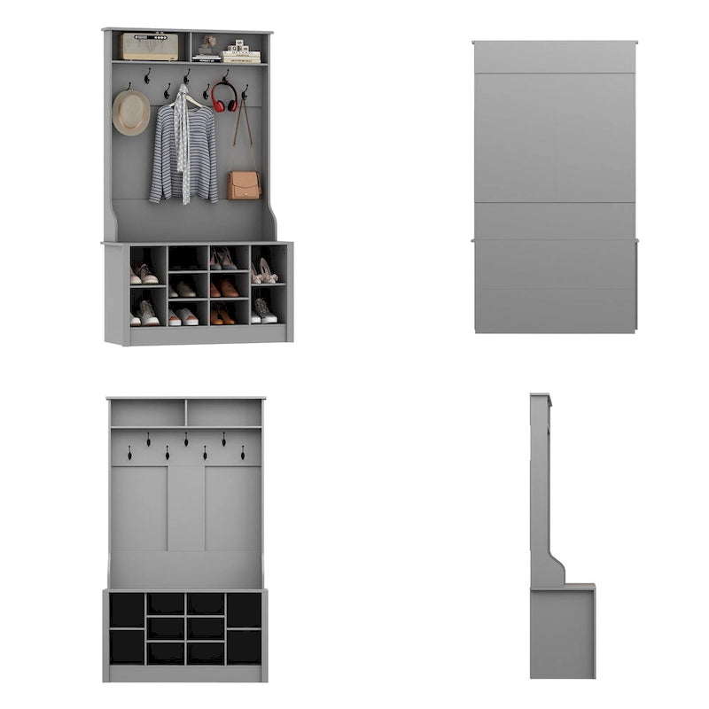 Entryway Hall Trees Bench Shoe Storage Cabinet Coat Rack Hooks White