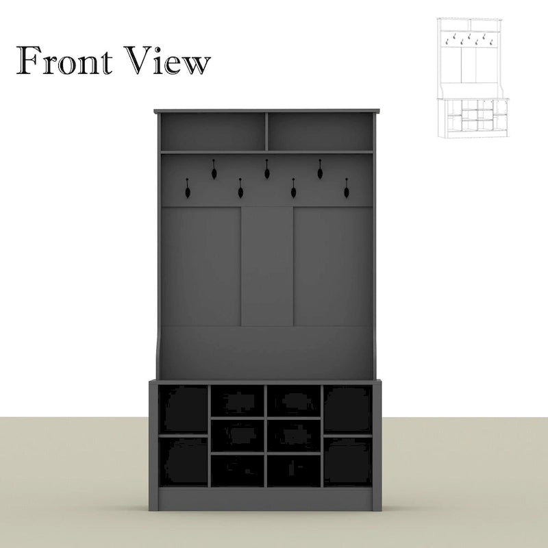 Entryway Hall Trees Bench Shoe Storage Cabinet Coat Rack Hooks White