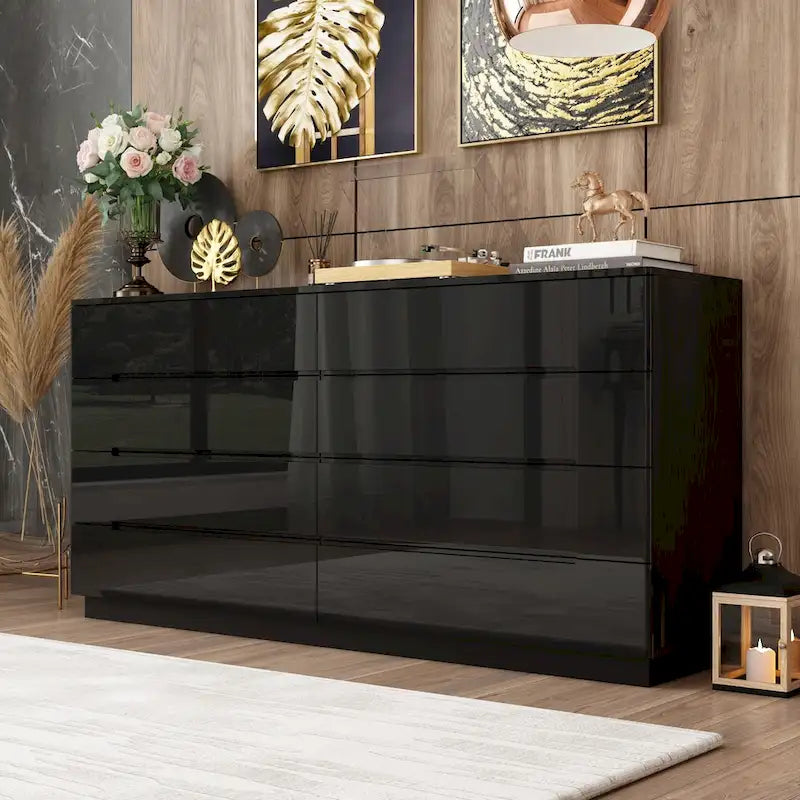8 Drawer Double Dresser Dressers with High Gloss Drawers With Light
