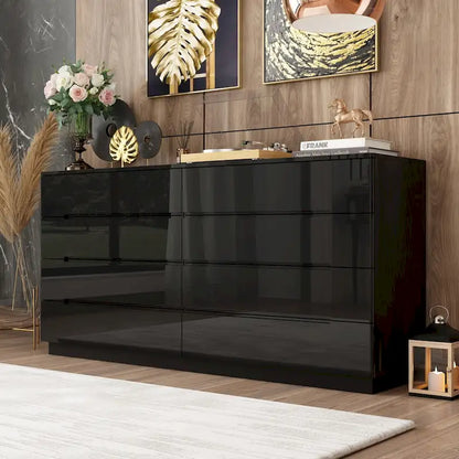 8 Drawer Double Dresser Dressers with High Gloss Drawers With Light