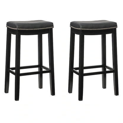 Linon Willamette Backless Barstool with Faux Leather Seat (Set of 2)