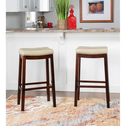 Linon Willamette Backless Barstool with Faux Leather Seat (Set of 2)