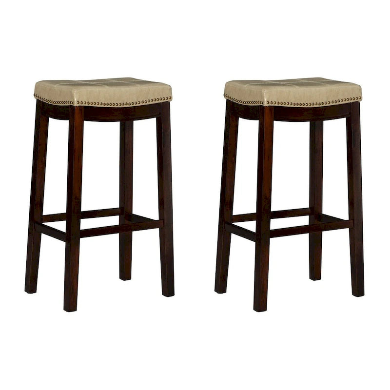Linon Willamette Backless Barstool with Faux Leather Seat (Set of 2)