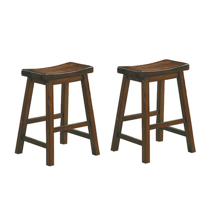 Wooden 24 Counter Height Stool with Saddle Seat, Distressed Cherry, Set Of 2