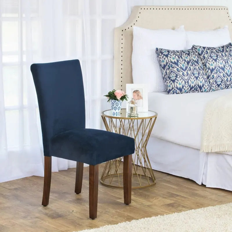 HomePop Classic Velvet Parsons Dining Chair - Dark Navy Blue Velvet (Set of 2)