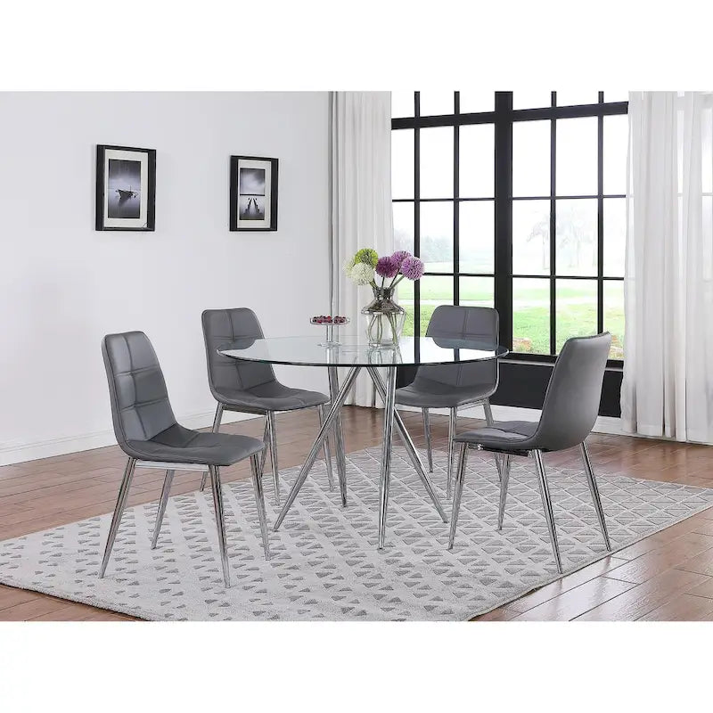 Somette Benz 47 Round Glass Table with Tapered Art Deco Base