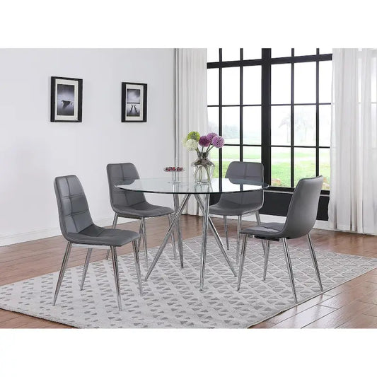 Somette Benz 47 Round Glass Table with Tapered Art Deco Base