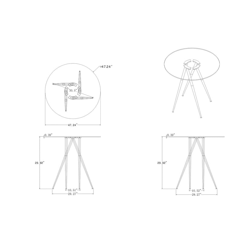 Somette Benz 47 Round Glass Table with Tapered Art Deco Base