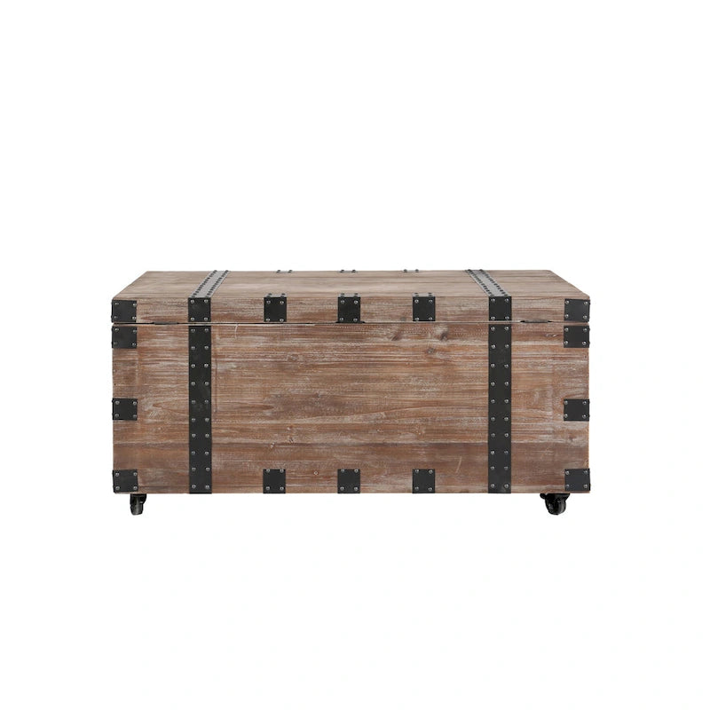 Antique Reclaimed Wood Gray Trunk and Side Table, Set of 3