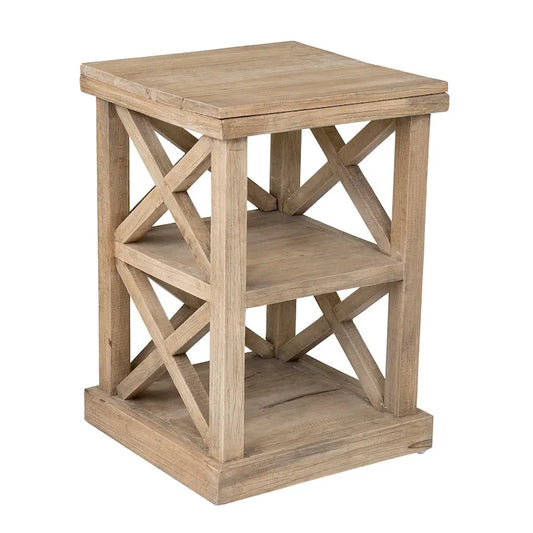 Distressed Natural Mindi Wood Cross Frame End Table by East at Main