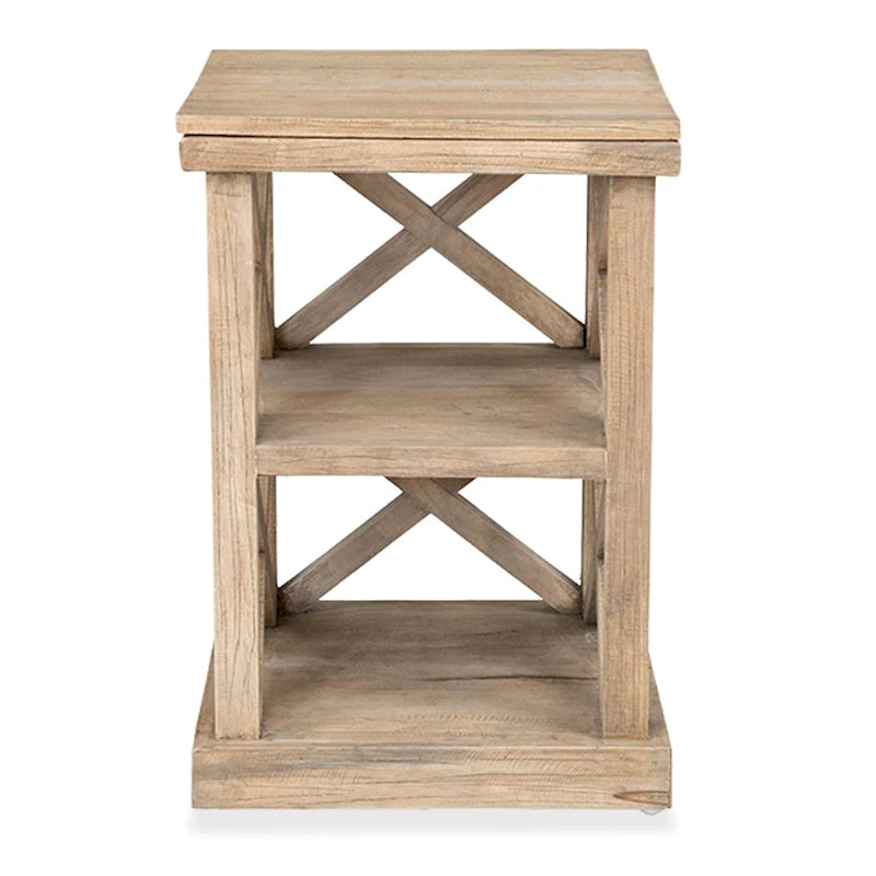 Distressed Natural Mindi Wood Cross Frame End Table by East at Main