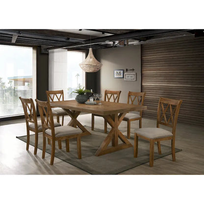 Roundhill Furniture Enna Morden Farmhouse Wood 7-Piece Trestle Dining Set, Brushed Driftwood Finish