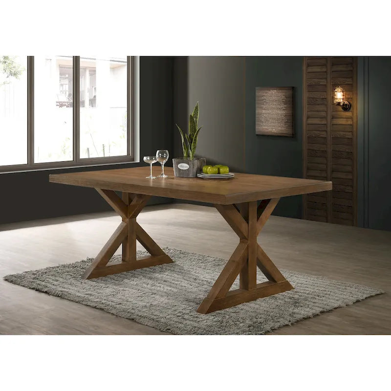 Roundhill Furniture Enna Morden Farmhouse Wood 7-Piece Trestle Dining Set, Brushed Driftwood Finish