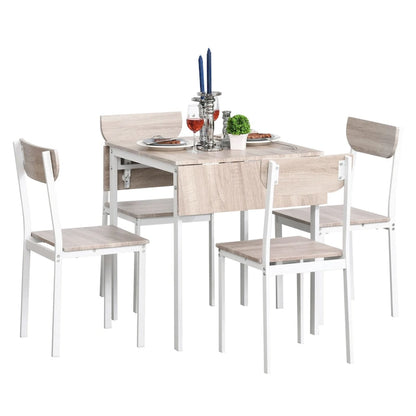HOMCOM Modern 5-Piece Dining Table Set for 4 with Foldable Drop Leaf, 4 Chairs, and Metal Frame for Small Spaces, White