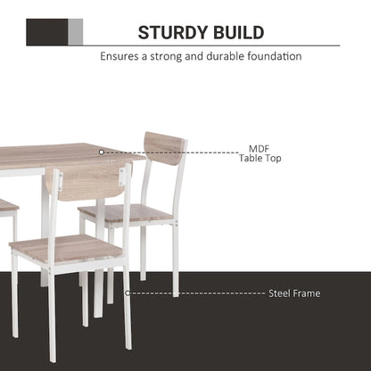 HOMCOM Modern 5-Piece Dining Table Set for 4 with Foldable Drop Leaf, 4 Chairs, and Metal Frame for Small Spaces, White
