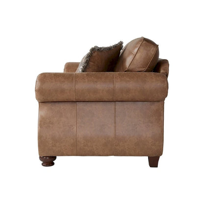 Roundhill Furniture Leinster Fabric Sofa with Antique Bronze Nailheads in Jetson Ginger