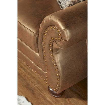 Roundhill Furniture Leinster Fabric Sofa with Antique Bronze Nailheads in Jetson Ginger