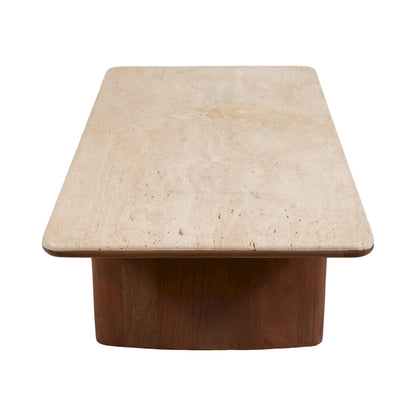 Sagebrook Home Elegant Acacia and Travertine Coffee Table for Modern Living
