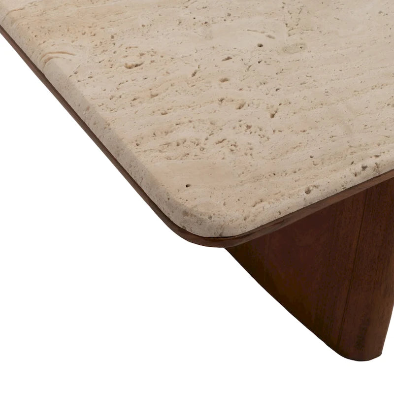 Sagebrook Home Elegant Acacia and Travertine Coffee Table for Modern Living