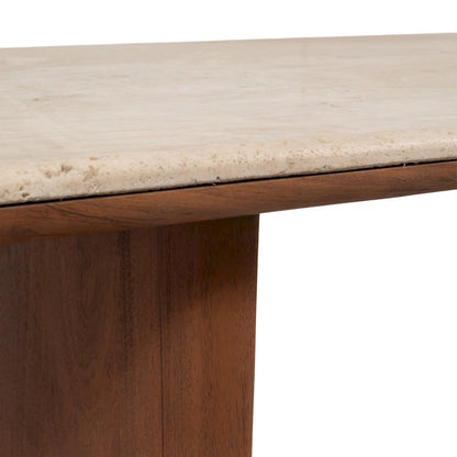 Sagebrook Home Elegant Acacia and Travertine Coffee Table for Modern Living