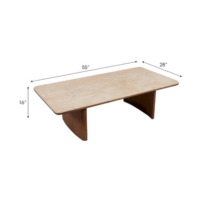 Sagebrook Home Elegant Acacia and Travertine Coffee Table for Modern Living