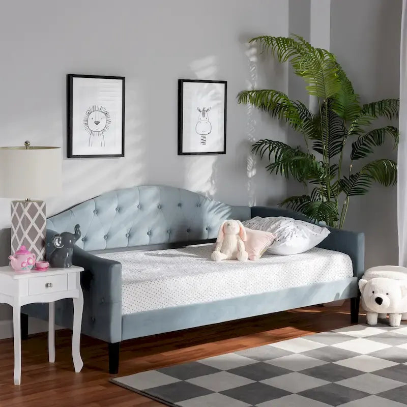 Benjamin Modern&Contemporary Light Blue Velvet Upholstered Wood Daybed