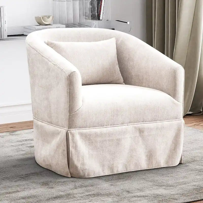 Ouyessir Upholstered Swivel Barrel Chair 360 Degree Accent Chair Fabric Armchair