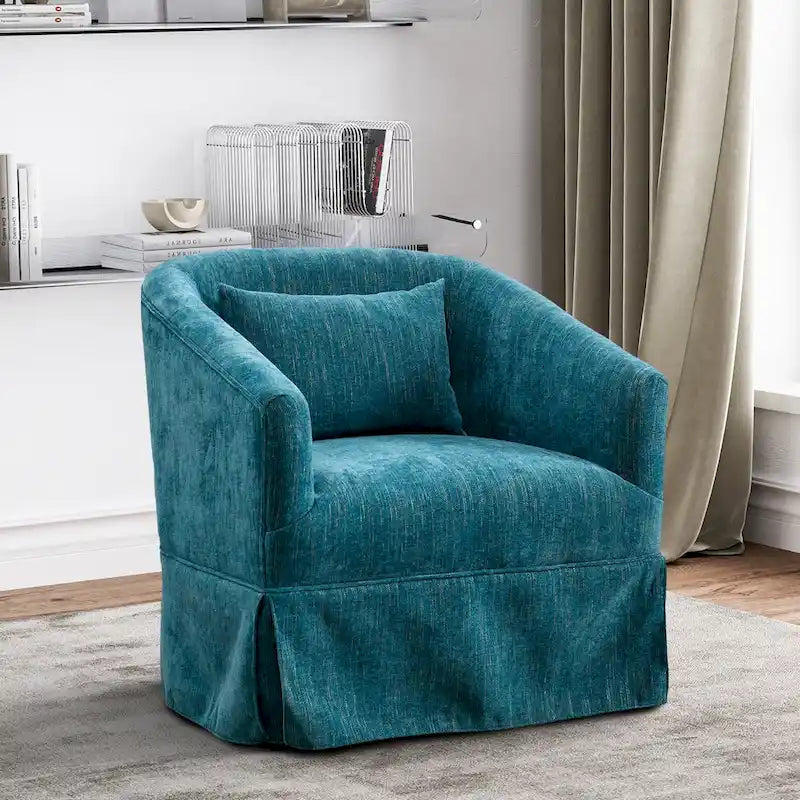 Ouyessir Upholstered Swivel Barrel Chair 360 Degree Accent Chair Fabric Armchair
