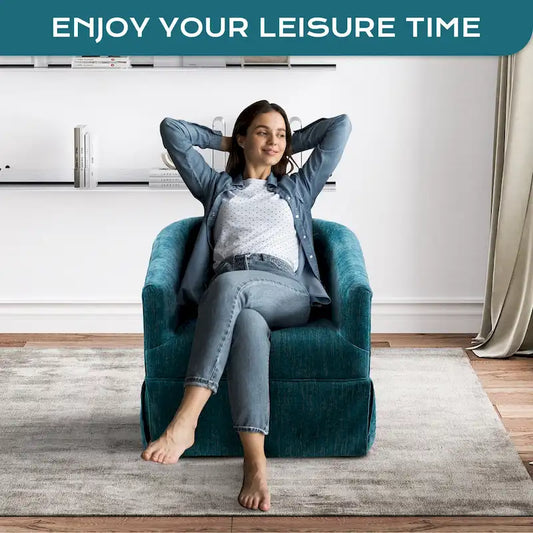 Ouyessir Upholstered Swivel Barrel Chair 360 Degree Accent Chair Fabric Armchair