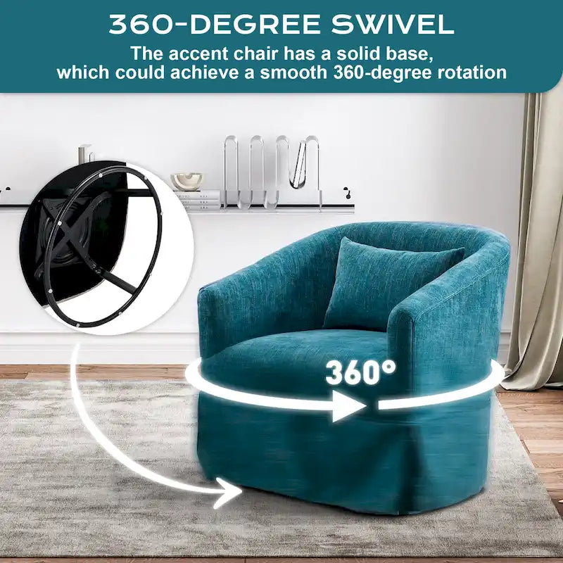 Ouyessir Upholstered Swivel Barrel Chair 360 Degree Accent Chair Fabric Armchair