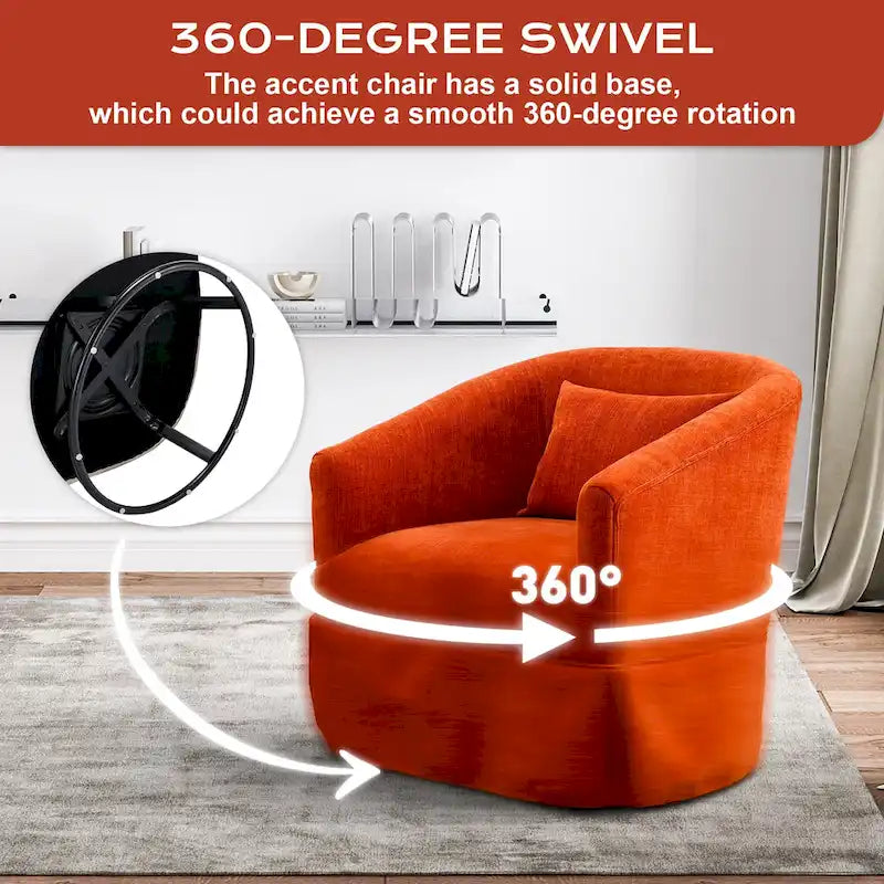 Ouyessir Upholstered Swivel Barrel Chair 360 Degree Accent Chair Fabric Armchair
