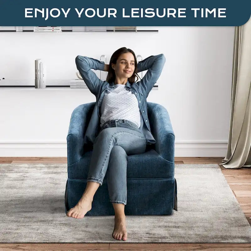 Ouyessir Upholstered Swivel Barrel Chair 360 Degree Accent Chair Fabric Armchair