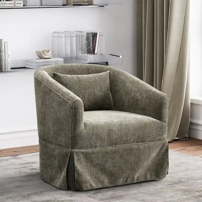 Ouyessir Upholstered Swivel Barrel Chair 360 Degree Accent Chair Fabric Armchair