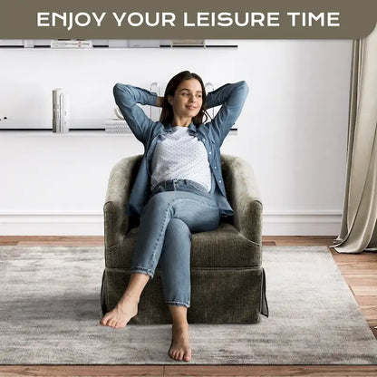 Ouyessir Upholstered Swivel Barrel Chair 360 Degree Accent Chair Fabric Armchair