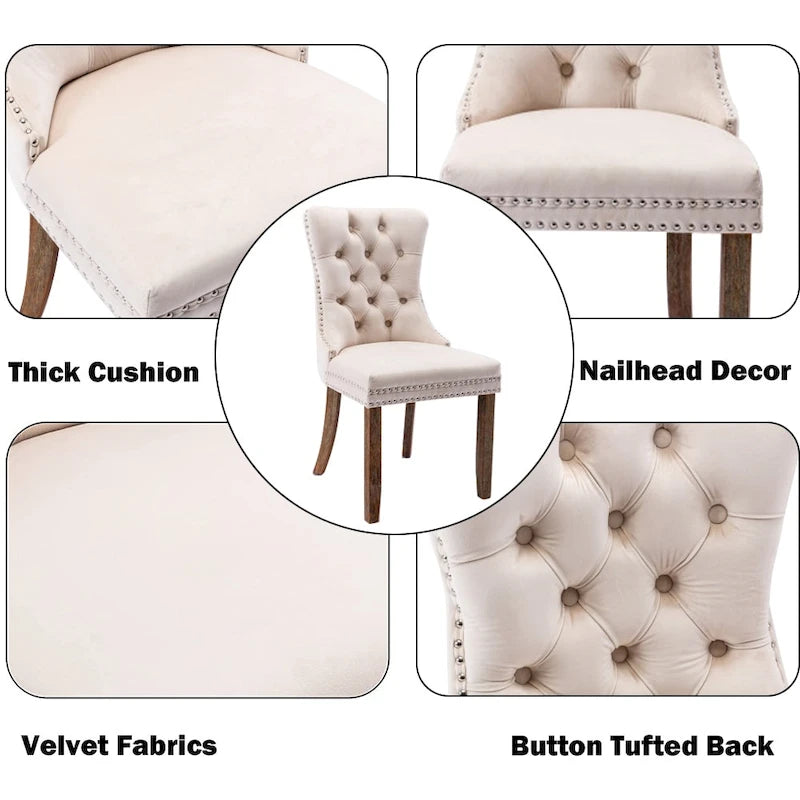 Set of 2 Velvet Dining Chairs,Tufted Solid Wood Armless Chairs Accent Chair with Nailhead Trim and Back Ring Pull - N/A