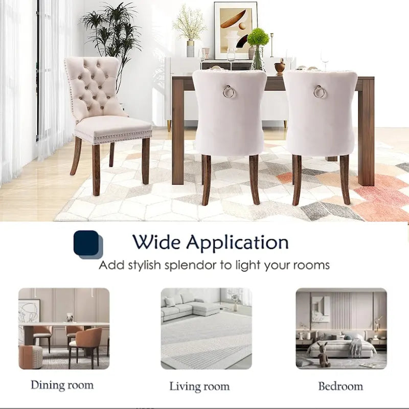 Set of 2 Velvet Dining Chairs,Tufted Solid Wood Armless Chairs Accent Chair with Nailhead Trim and Back Ring Pull - N/A