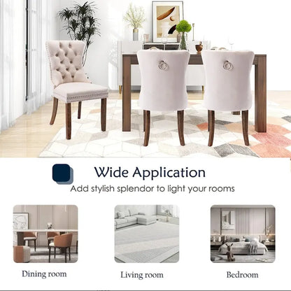 Set of 2 Velvet Dining Chairs,Tufted Solid Wood Armless Chairs Accent Chair with Nailhead Trim and Back Ring Pull - N/A