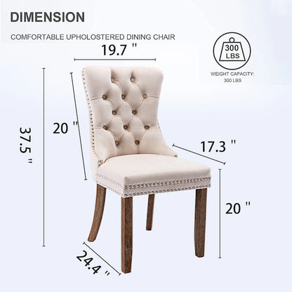 Set of 2 Velvet Dining Chairs,Tufted Solid Wood Armless Chairs Accent Chair with Nailhead Trim and Back Ring Pull - N/A