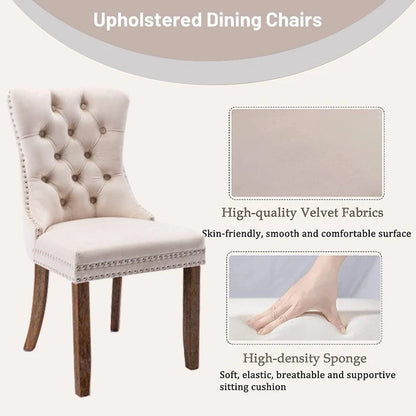 Set of 2 Velvet Dining Chairs,Tufted Solid Wood Armless Chairs Accent Chair with Nailhead Trim and Back Ring Pull - N/A