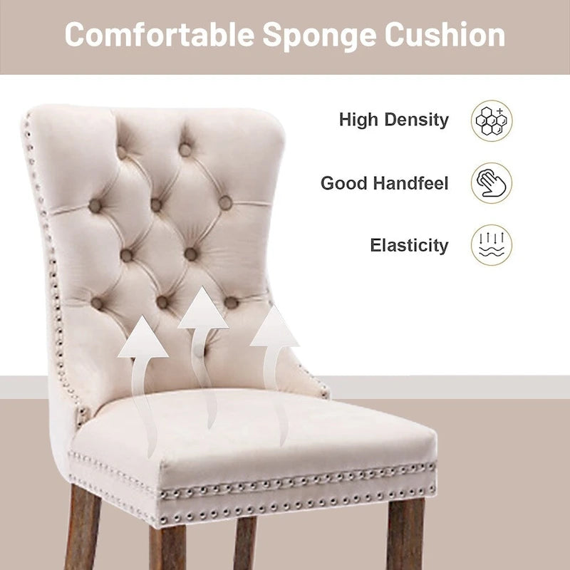 Set of 2 Velvet Dining Chairs,Tufted Solid Wood Armless Chairs Accent Chair with Nailhead Trim and Back Ring Pull - N/A