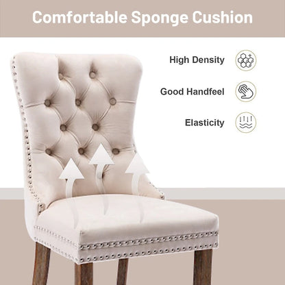 Set of 2 Velvet Dining Chairs,Tufted Solid Wood Armless Chairs Accent Chair with Nailhead Trim and Back Ring Pull - N/A