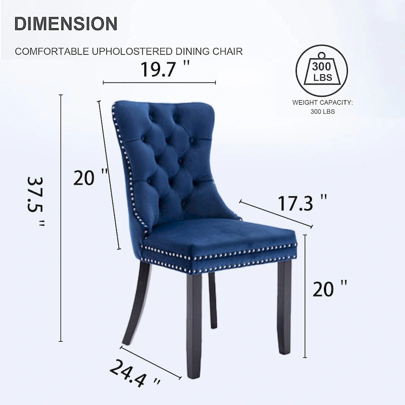 Set of 2 Velvet Dining Chairs,Tufted Solid Wood Armless Chairs Accent Chair with Nailhead Trim and Back Ring Pull - N/A