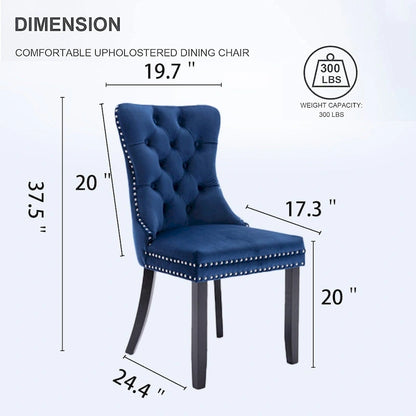 Set of 2 Velvet Dining Chairs,Tufted Solid Wood Armless Chairs Accent Chair with Nailhead Trim and Back Ring Pull - N/A