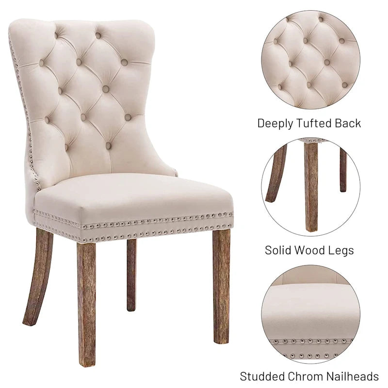 Set of 2 Velvet Dining Chairs,Tufted Solid Wood Armless Chairs Accent Chair with Nailhead Trim and Back Ring Pull - N/A