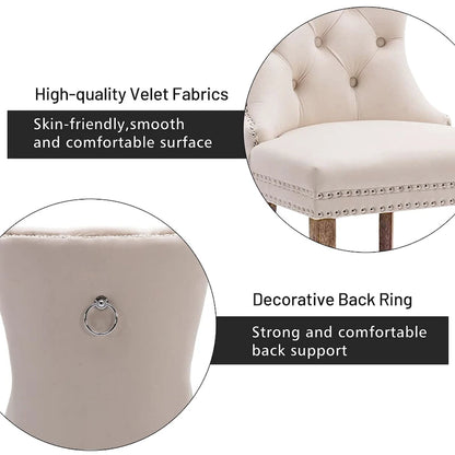 Set of 2 Velvet Dining Chairs,Tufted Solid Wood Armless Chairs Accent Chair with Nailhead Trim and Back Ring Pull - N/A