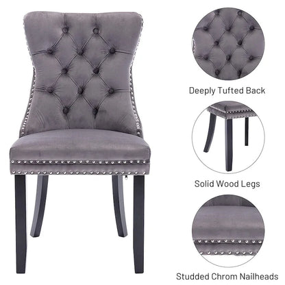Set of 2 Velvet Dining Chairs,Tufted Solid Wood Armless Chairs Accent Chair with Nailhead Trim and Back Ring Pull - N/A