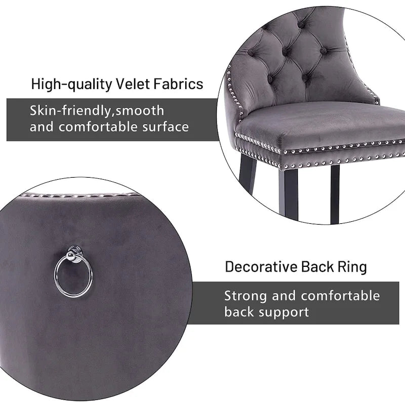 Set of 2 Velvet Dining Chairs,Tufted Solid Wood Armless Chairs Accent Chair with Nailhead Trim and Back Ring Pull - N/A