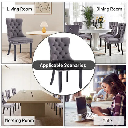 Set of 2 Velvet Dining Chairs,Tufted Solid Wood Armless Chairs Accent Chair with Nailhead Trim and Back Ring Pull - N/A